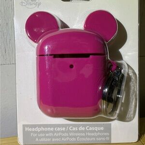 Disney Mickey Mouse Pink Headphone Case With Clip for AirPods Wireless NWT